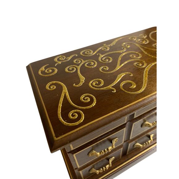 Vintage Refreshed Wood Goldtone Musical Jewelry Box Mirror - Picture 4 of 10